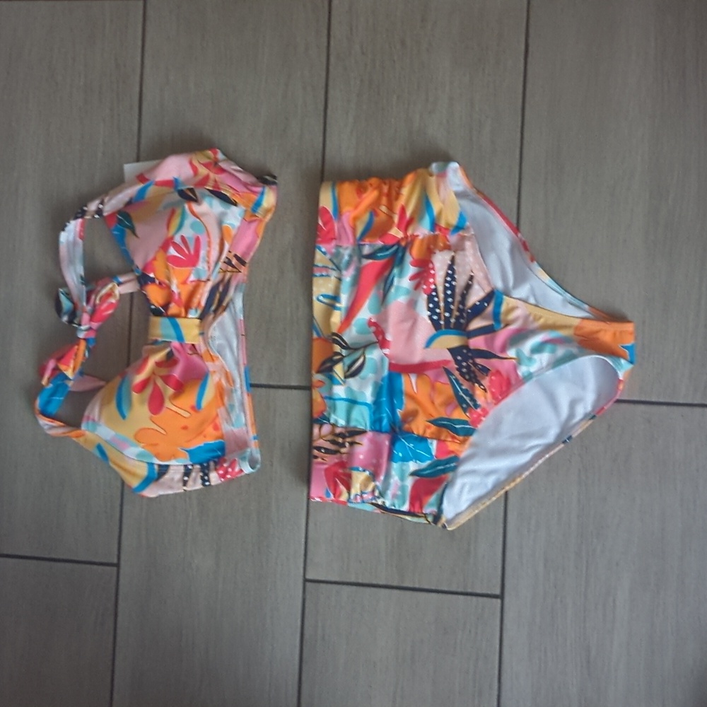 Pink Blue Floral 2 Piece Swimsuit